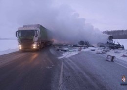 При возгорании двух грузовиков на омской трассе погиб 37-летний водитель